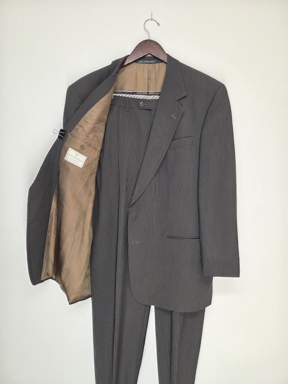 Vintage Ermenegildo Zegna Soft Suit Mens 44L 38W Green Hairline Stripe Wool